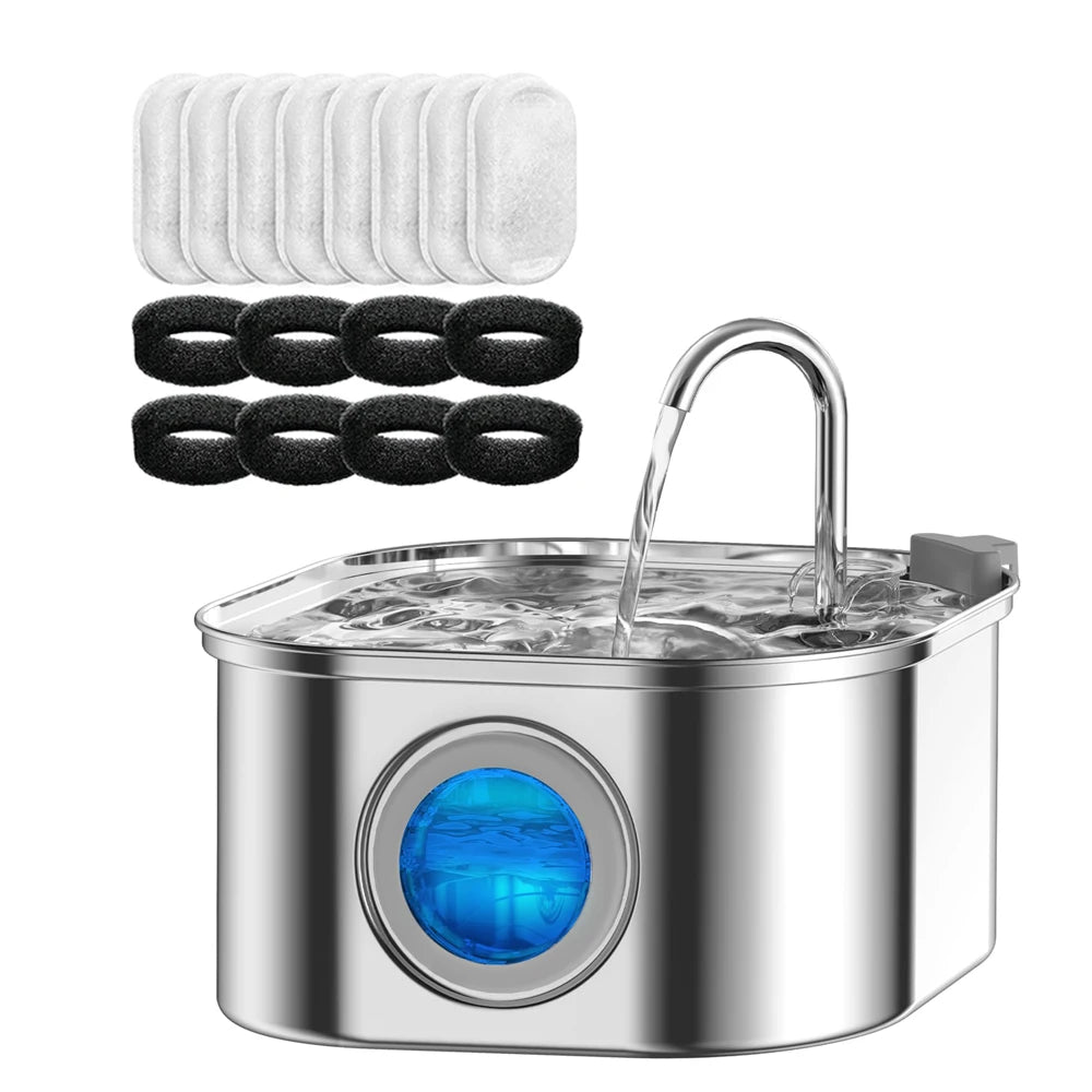Stainless Steel Automatic Pet Drinking Fountain - Ultra-Quiet Cat and Dog Water Feeder with Viewing Window
