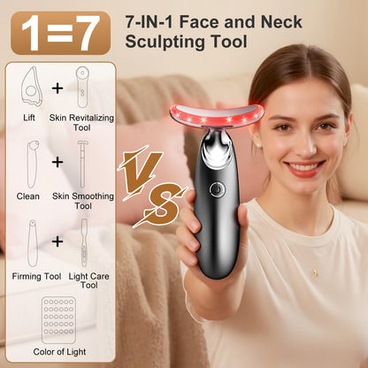 Red Light for Face and Neck, 7-In-1 Face Massager Tool, 3-Color Portable Facial Massager for Skin Care (5.9In)