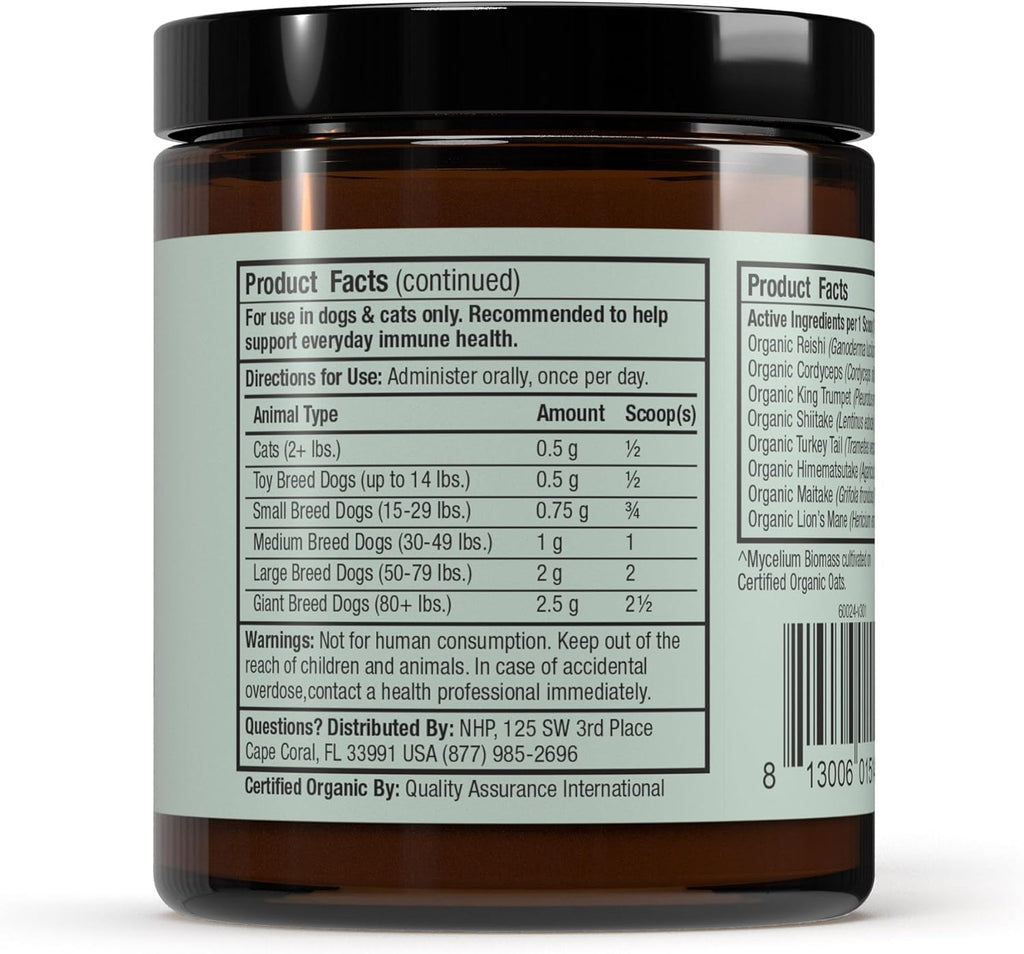 Bark & Whiskers Organic Fermented Mushroom Blend - Pet Supplement for Cats and Dogs - Promotes Digestive and Immune Health - Additive, Filler, and Gluten-Free - 2.11 Oz. (60 Scoops)