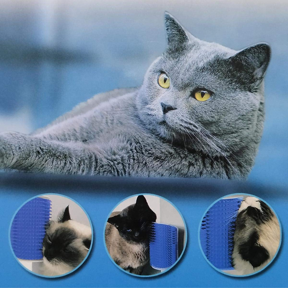 Softer Self-Grooming Tool Set with Catnip Wall Corner Massage Comb and Scratcher for Long & Short Fur Cats and Dogs (Gray) - 2 Pack
