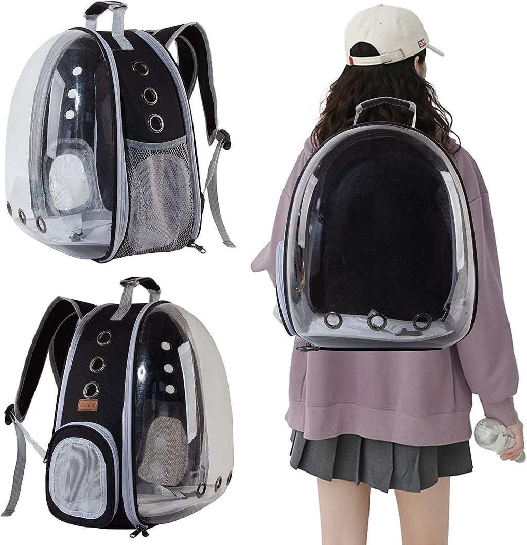 Cat and Small Dog Backpack Carrier - Transparent Space Capsule Design, Airline Approved for Travel and Outdoor Use, Black