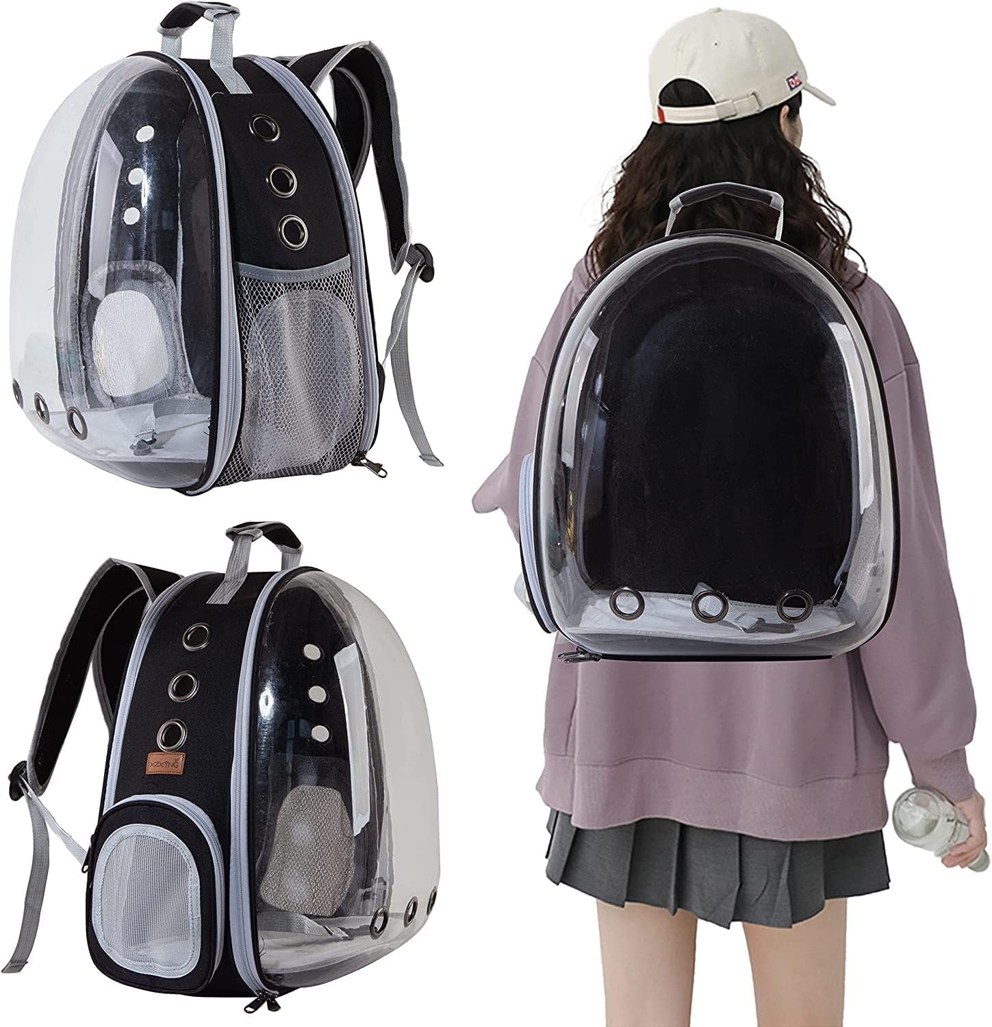 Cat and Small Dog Backpack Carrier - Transparent Space Capsule Design, Airline Approved for Travel and Outdoor Use, Black