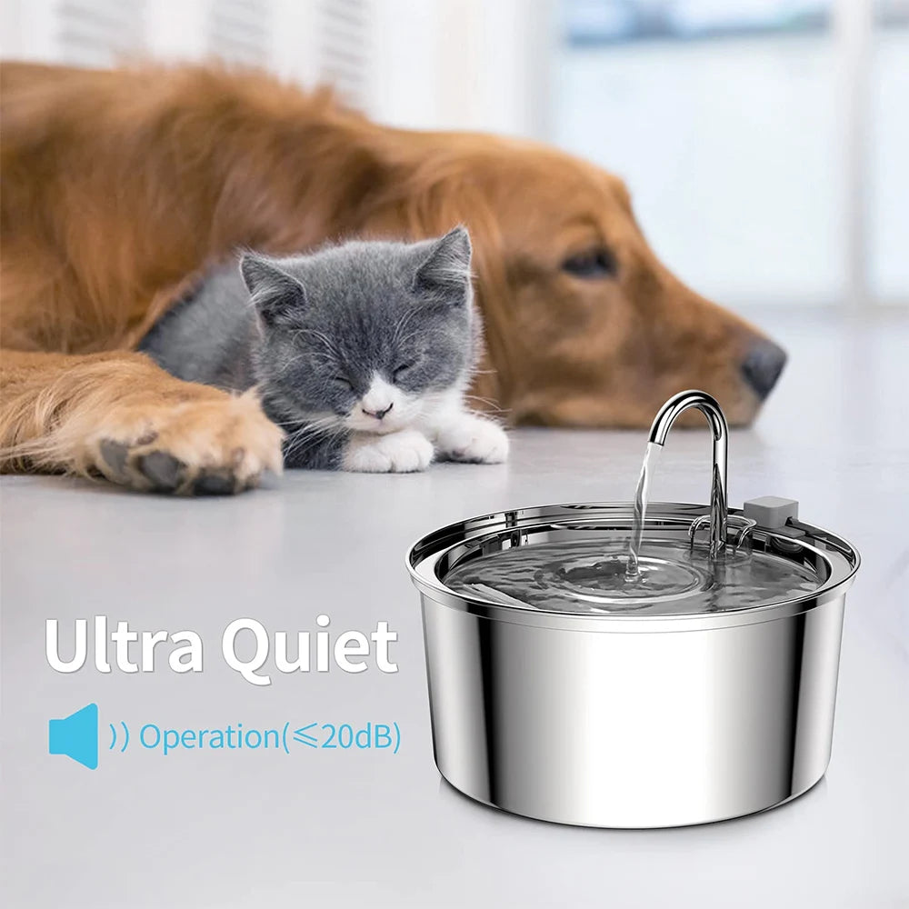 Stainless Steel Automatic Pet Water Fountain with USB Electric Mute and Filter for Cats and Dogs