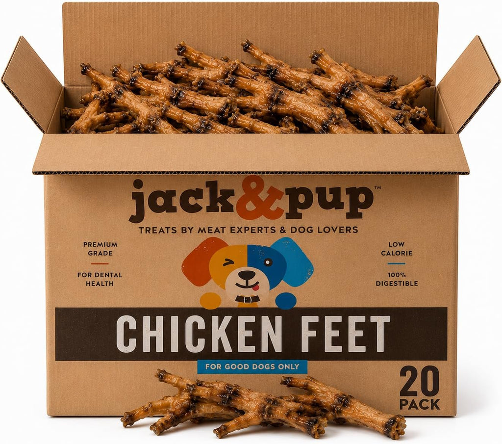 Dried Chicken Feet Dog Treats | 100% Natural, Fully Digestible, High-Protein Dehydrated Treats for Joint Support (20-Pack) - Cost-Effective Alternative to Duck Feet and Pig Ears
