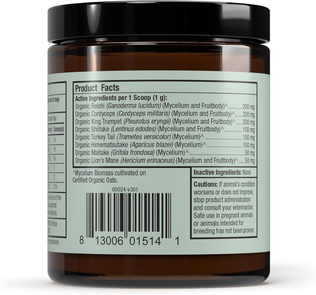Bark & Whiskers Organic Fermented Mushroom Blend - Pet Supplement for Cats and Dogs - Promotes Digestive and Immune Health - Additive, Filler, and Gluten-Free - 2.11 Oz. (60 Scoops)