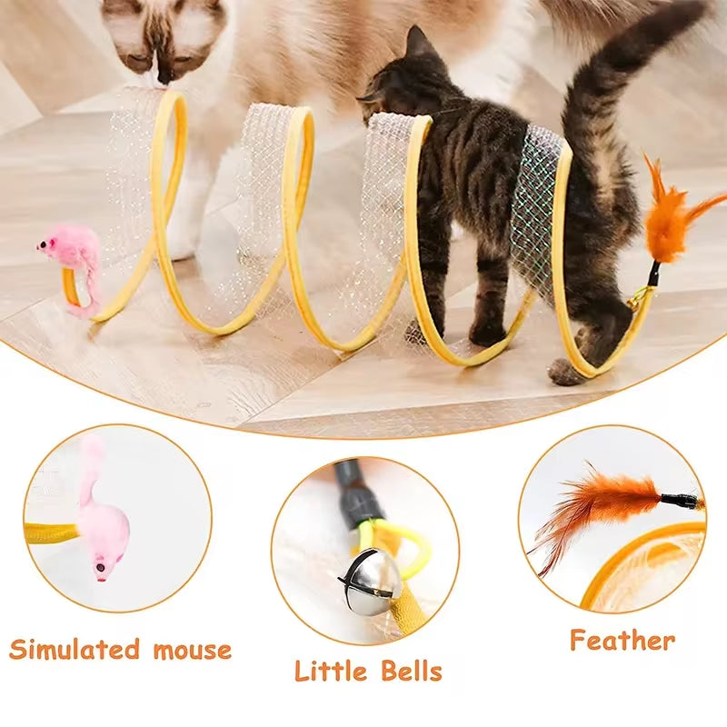 S-Type Foldable Cat Tunnel with Interactive Balls and Crinkle Features for Outdoor Play