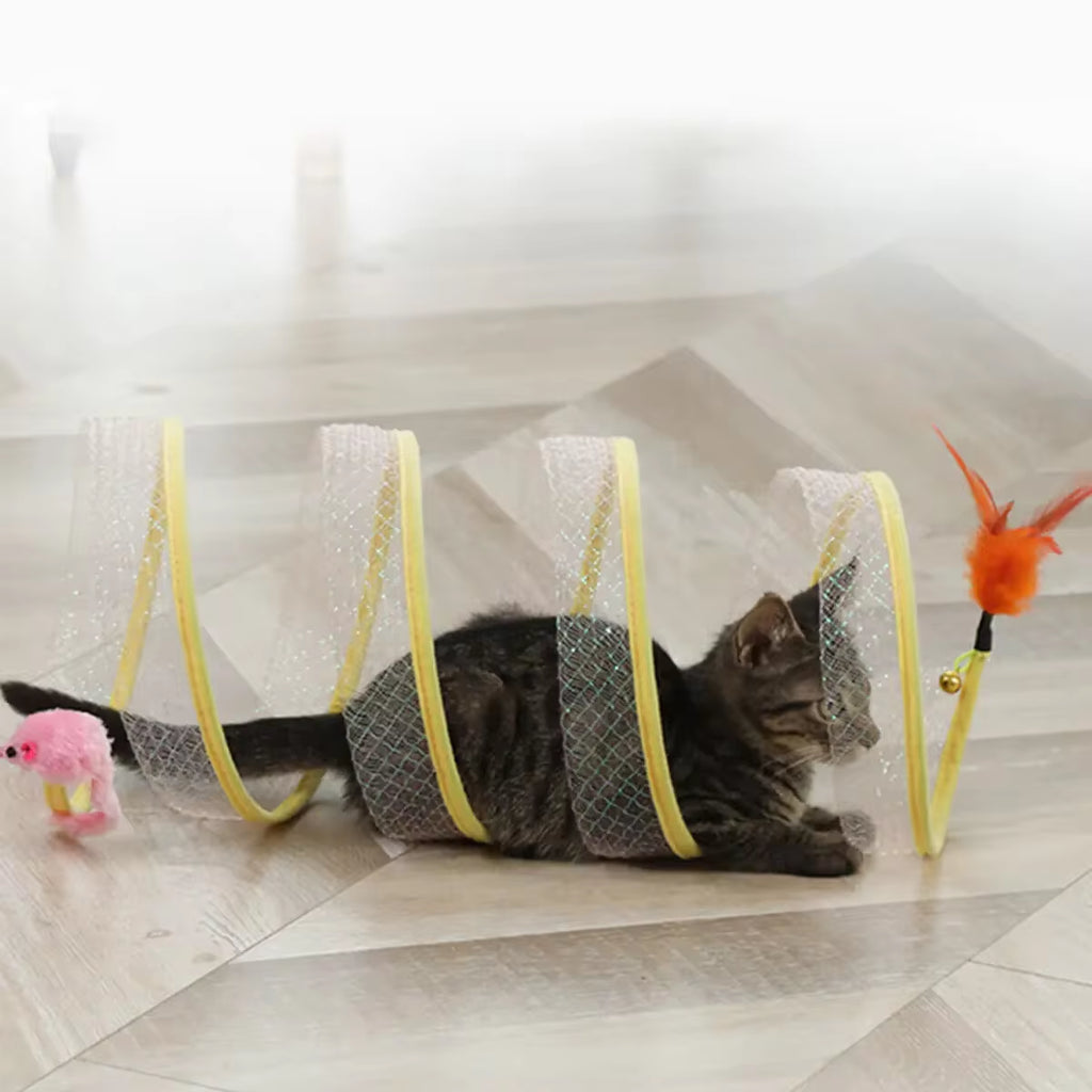 S-Type Foldable Cat Tunnel with Interactive Balls and Crinkle Features for Outdoor Play