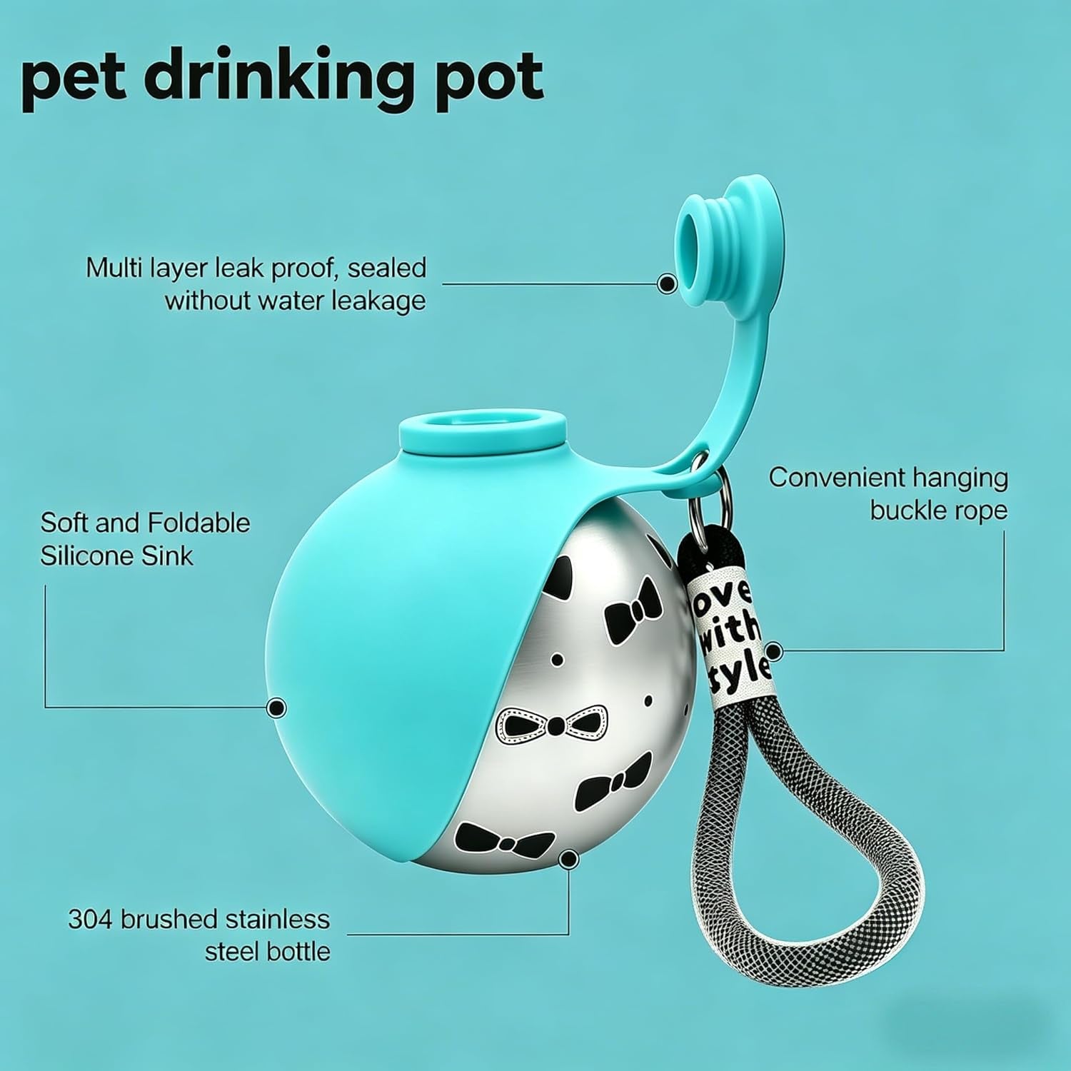 2-In-1 Portable Dog Water Bottle with Bowl, 10Oz Stainless Steel Travel Pet Water Dispenser, No-Spill Leak-Proof Design with Silicone Bowl, Perfect for Walking, Hiking, and Travel (Blue A)