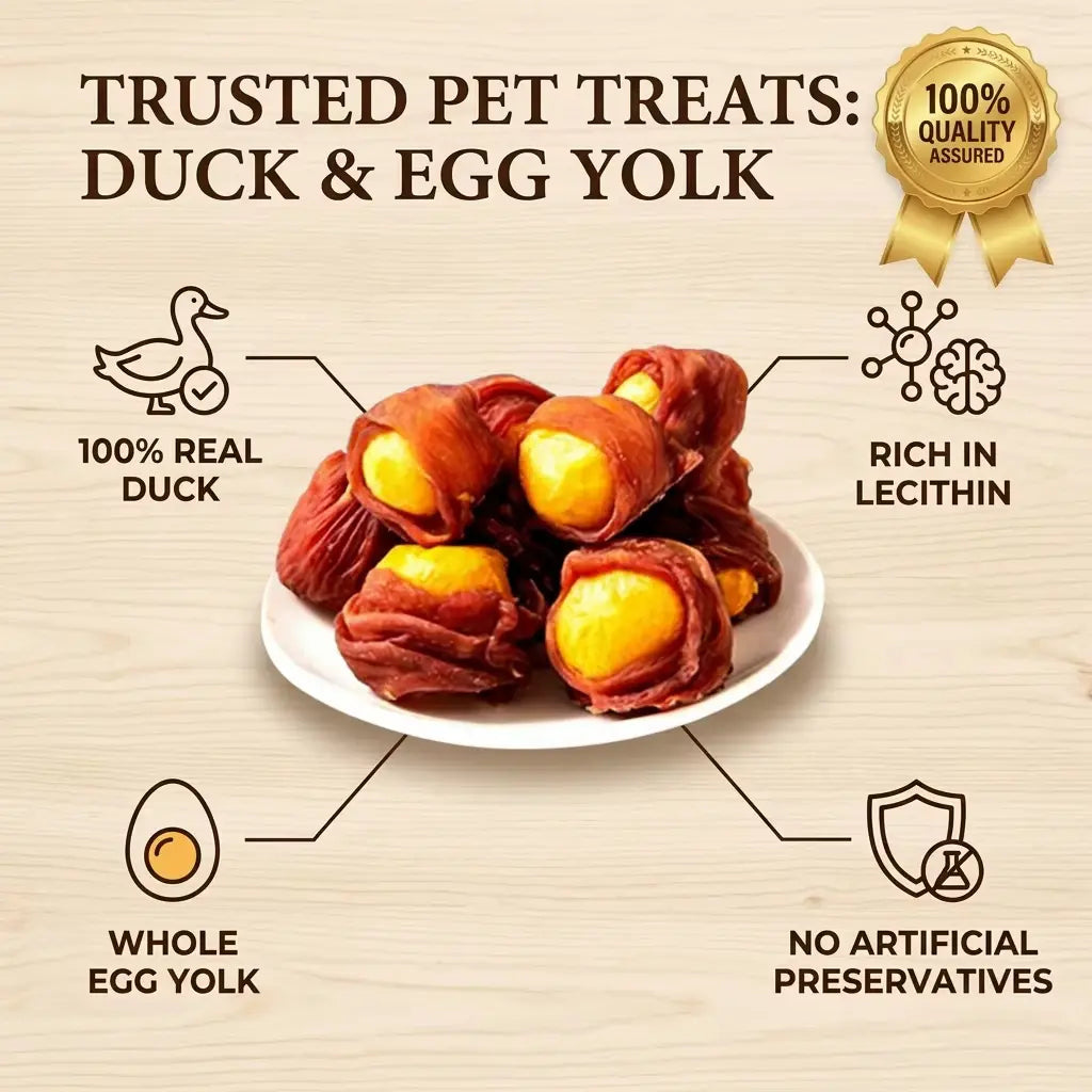 HELETY Grain-Free Duck Breast & Egg Yolk Wrapped Jerky Treats, Low Sodium, High Protein, Omega 3, Joint Support with Glucosamine & Chondroitin, No Artificial Preservatives, Resealable Bag Natural Snack Alternative to Chews Collagen Dehydrated Lean