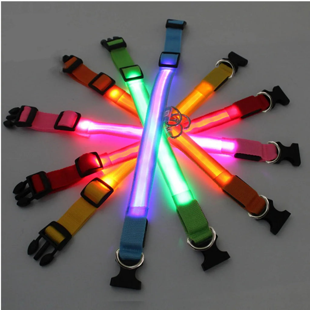 Adjustable LED Glowing Dog Collar - Rechargeable Luminous Night Safety Harness for Small Pets