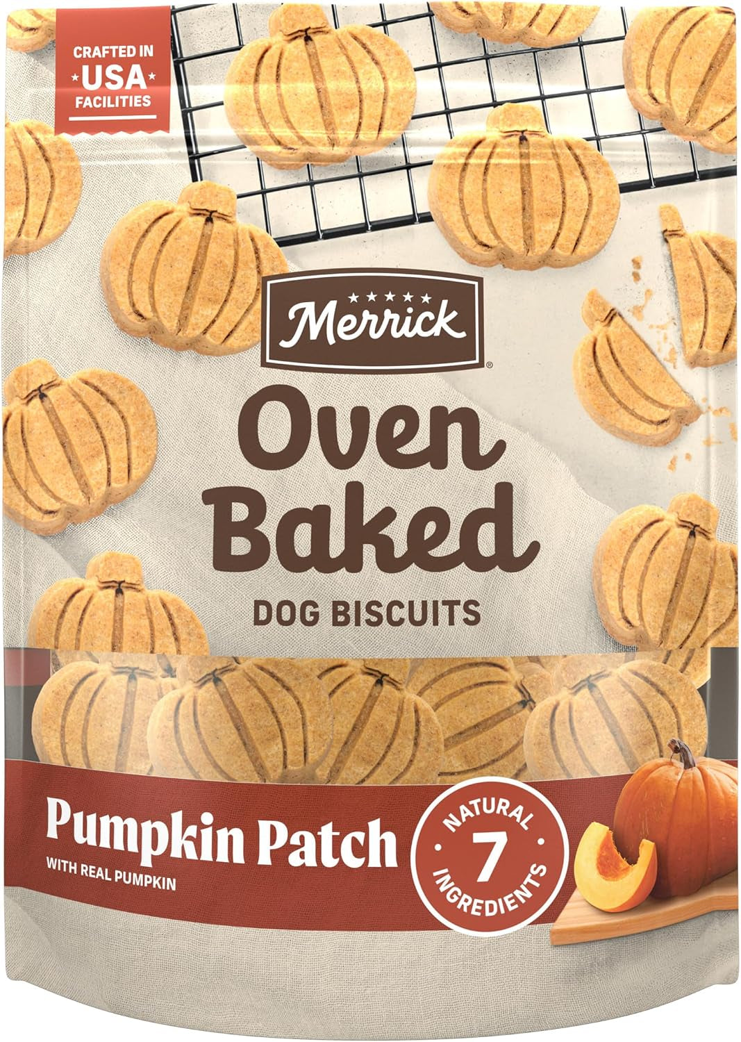 Oven-Baked Natural Dog Treats - Crunchy Pumpkin Patch Biscuits Made with Real Pumpkin, Crafted in Small Batches with Only Seven Ingredients