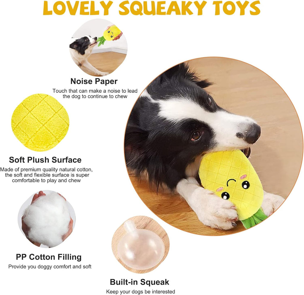 Plush Squeaky Dog Toys for Medium and Small Breeds - 2-in-1 Lizard and Pineapple Chew Toys in Yellow