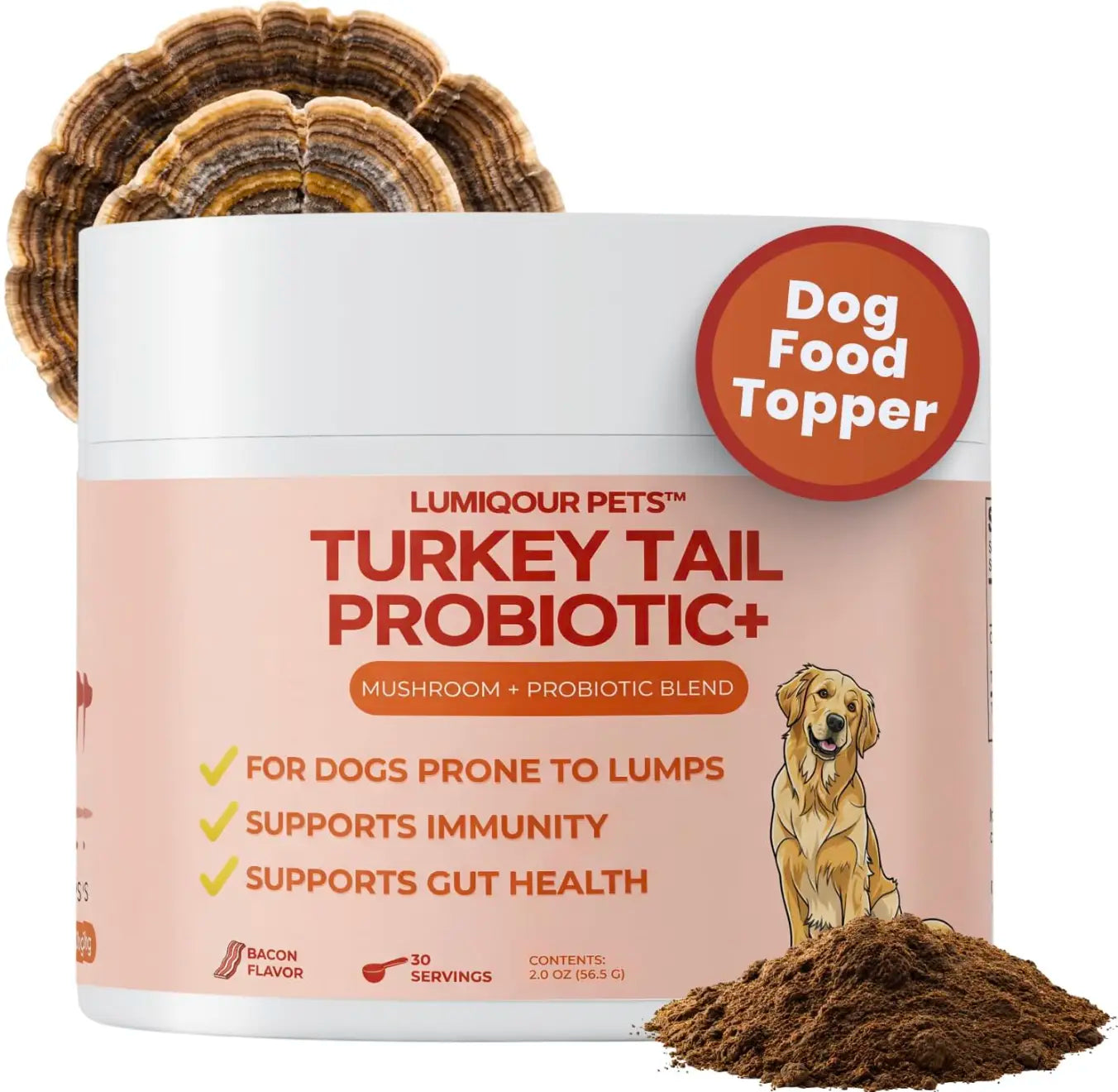 Lumiqour - Turkey Tail Probiotic + Mushroom Blend for Dogs Prone to Lumps | Immunity & Gut Health for Dogs All Natural Ingredients No Chemicals