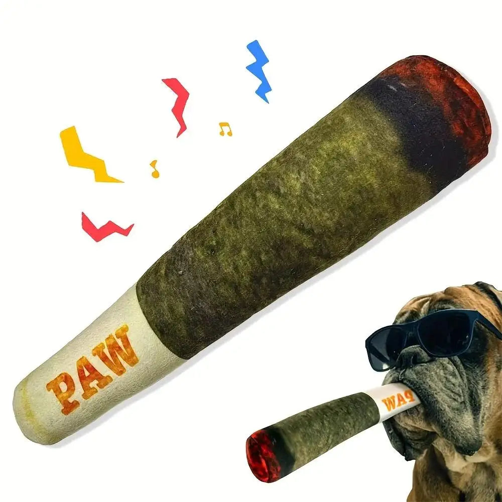 Interactive Plush Dog Chew Toy - Durable Squeaky Cigar for Small Breeds