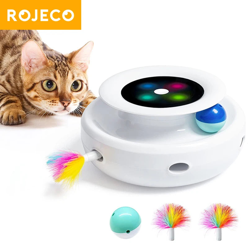 2-in-1 Smart Automatic Feather Ball Toy Set for Cats and Dogs with 5 Interactive Modes