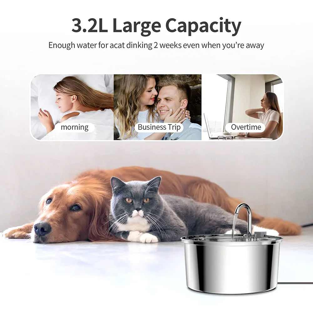 Stainless Steel Automatic Pet Water Fountain with USB Electric Mute and Filter for Cats and Dogs