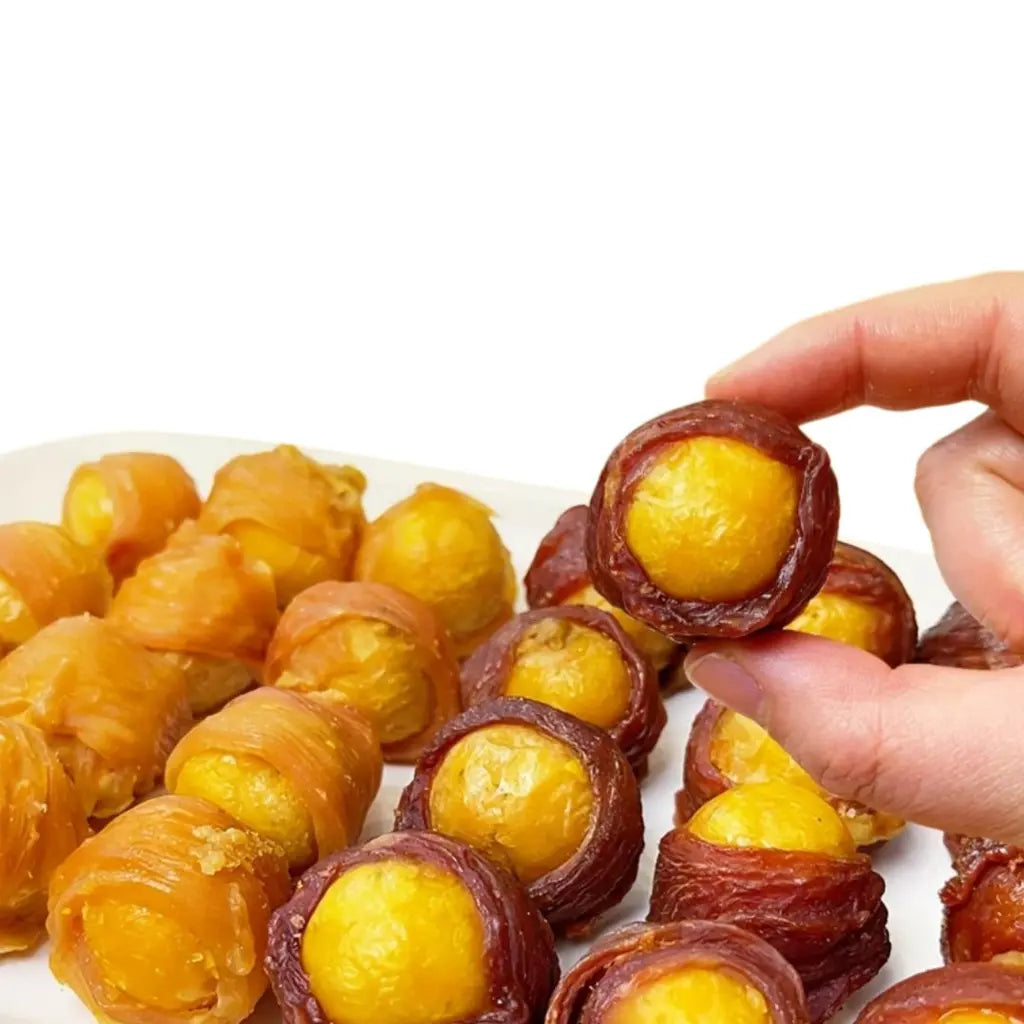 HELETY Grain-Free Duck Breast & Egg Yolk Wrapped Jerky Treats, Low Sodium, High Protein, Omega 3, Joint Support with Glucosamine & Chondroitin, No Artificial Preservatives, Resealable Bag Natural Snack Alternative to Chews Collagen Dehydrated Lean