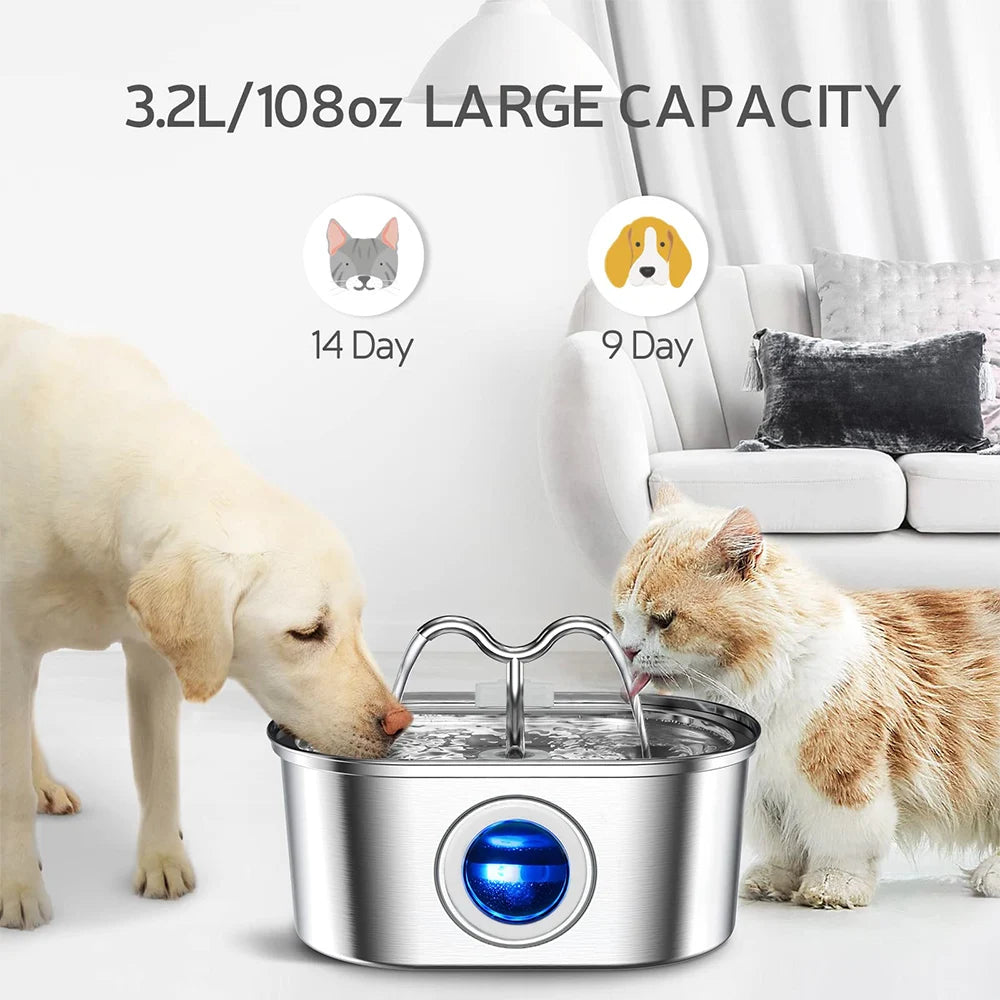 Stainless Steel Automatic Pet Drinking Fountain - Ultra-Quiet Cat and Dog Water Feeder with Viewing Window
