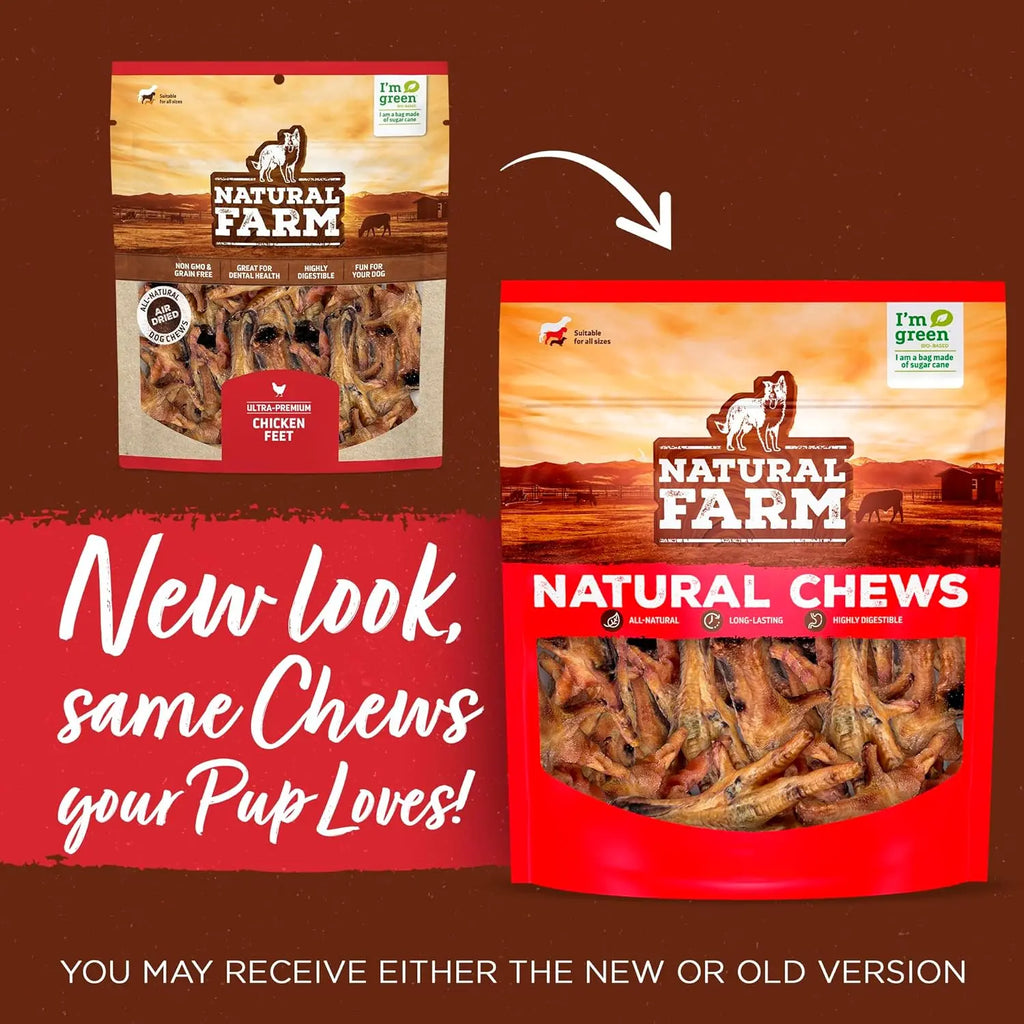 Natural Farm Chicken Feet for Dogs - 20 Count, 100% Free-Range, Crunchy, Glucosamine & Chondroitin, Senior Dog Treat, Low Odor, Fully Digestible