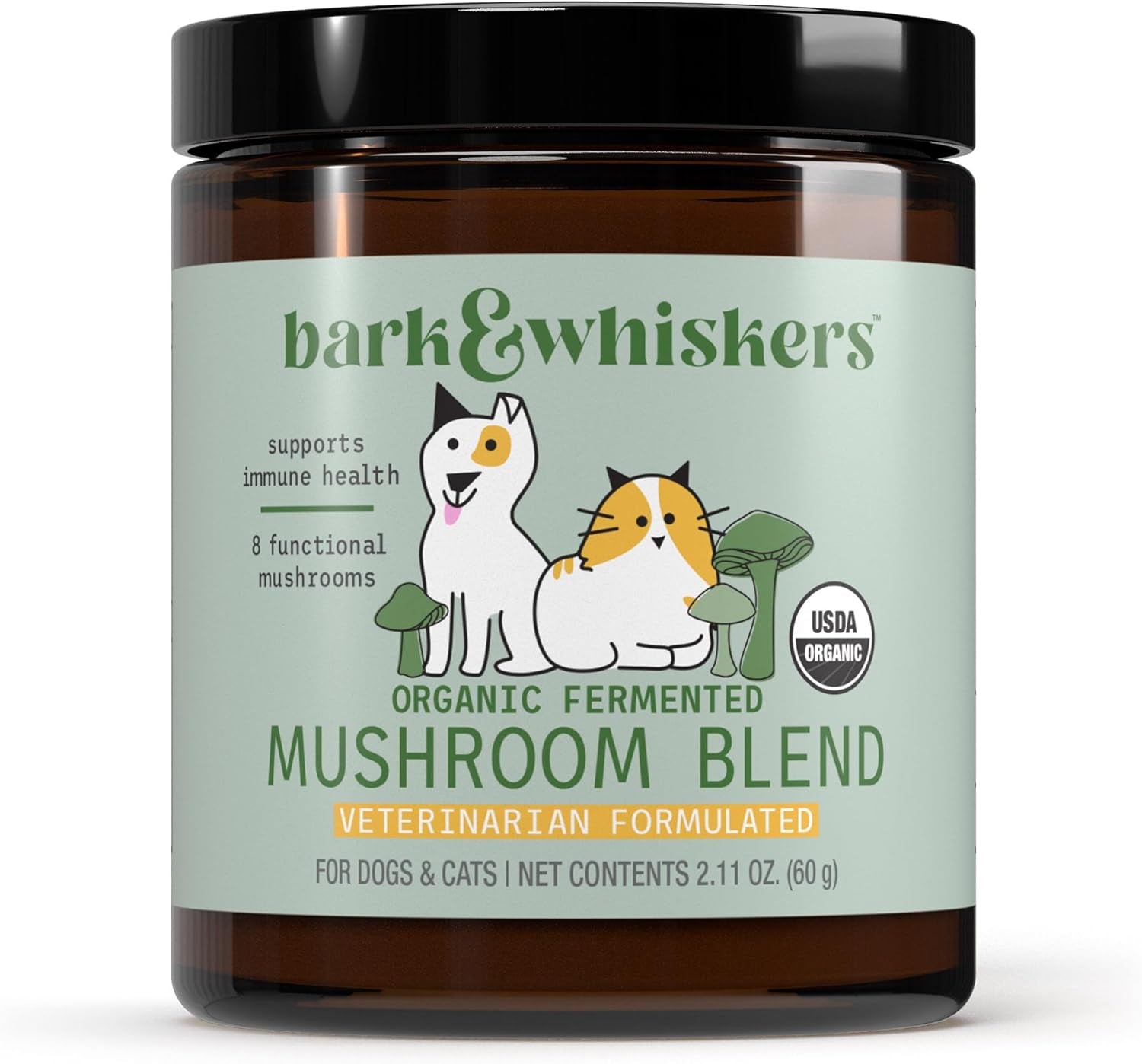 Bark & Whiskers Organic Fermented Mushroom Blend - Pet Supplement for Cats and Dogs - Promotes Digestive and Immune Health - Additive, Filler, and Gluten-Free - 2.11 Oz. (60 Scoops)