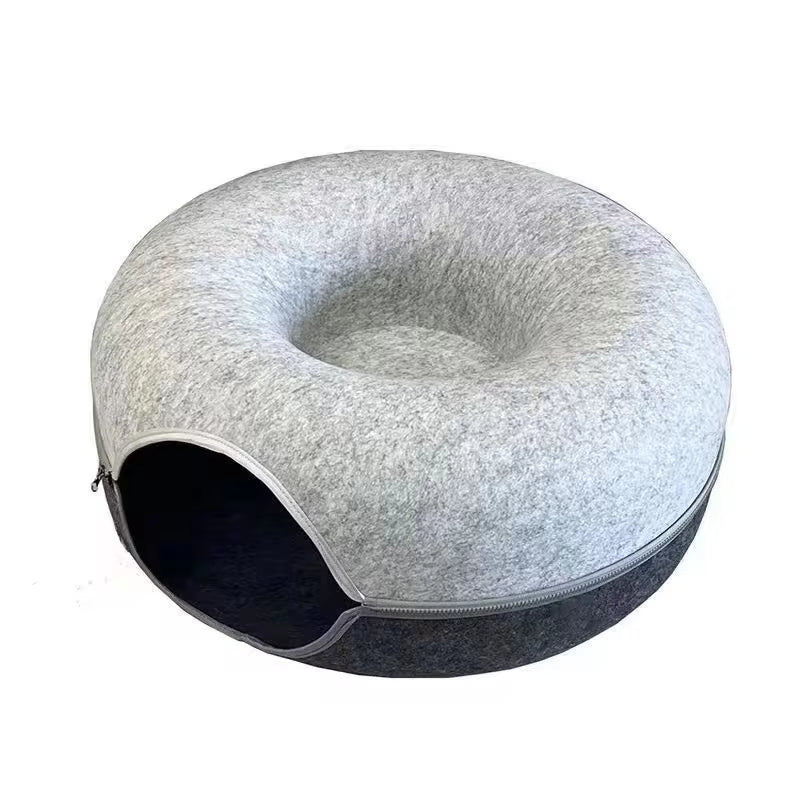 Interactive Dual-Use Donut Cat Tunnel and Bed for Cats, Ferrets, and Rabbits - Indoor Training and Play Toy