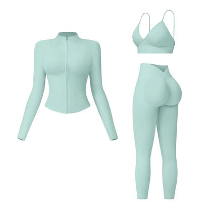 MFVIM Women’S 3-Piece Gym Clothes Set - V-Waist Tummy Control Long Pants, Sports Breathable Lightweight Athletic Outfits for Yoga, Gym, Athleisure & Athletic Workout Clothing,Summerwins,Travel Essentials,Camping Essentials