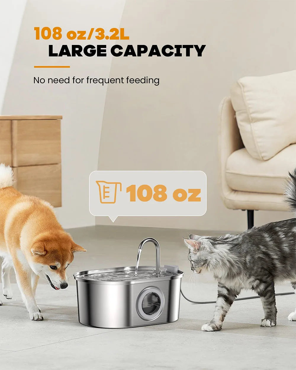 Stainless Steel Automatic Pet Drinking Fountain - Ultra-Quiet Cat and Dog Water Feeder with Viewing Window