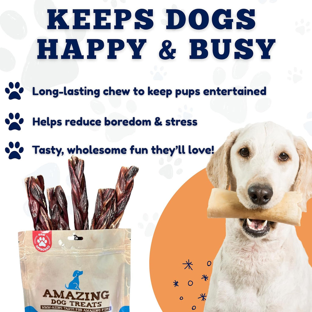 6-Inch Braided Beef Esophagus Gullet Sticks for Dogs - Pack of 4 Dog Jerky Treats