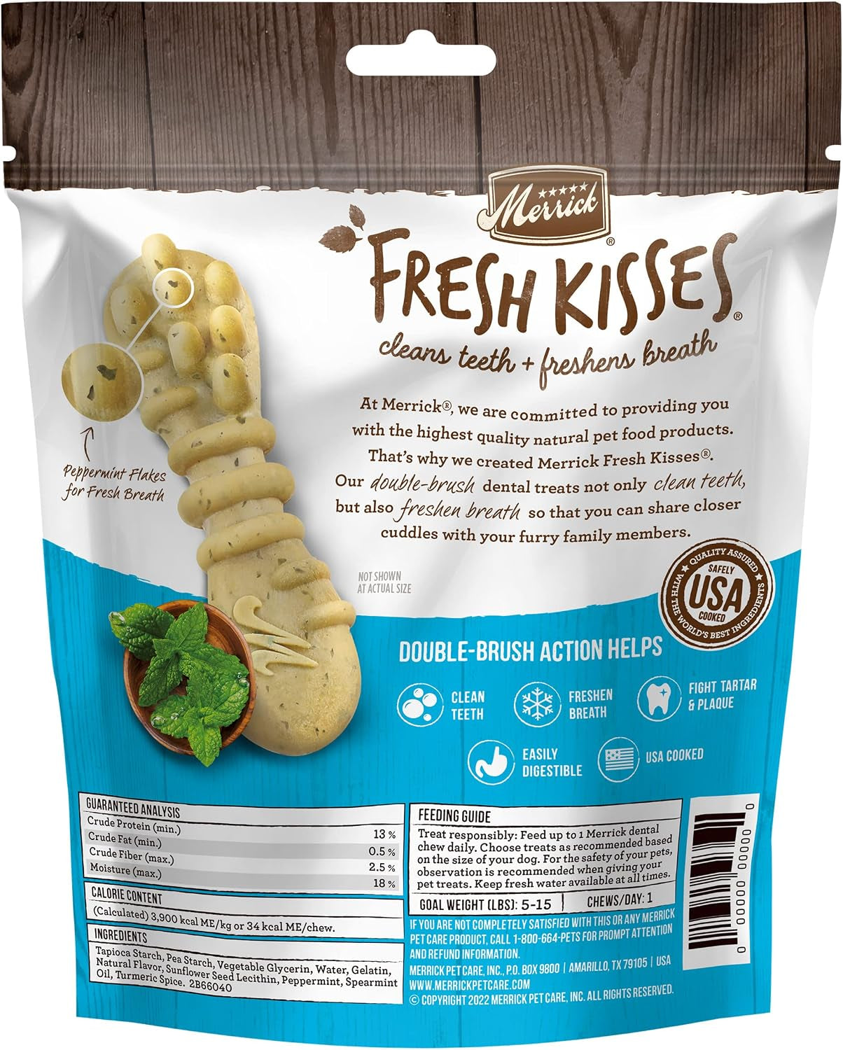 Natural Dental Chews for Small Dogs (5-15 lbs) - Mint-Infused Toothbrush Treats - 20 Count Bag
