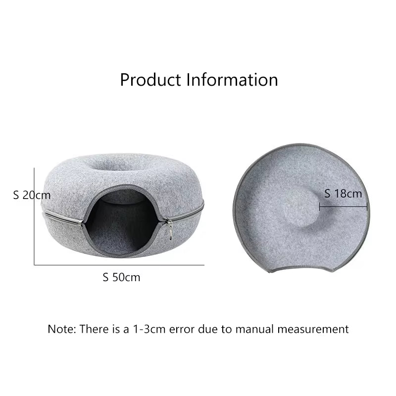 Interactive Dual-Use Donut Cat Tunnel and Bed for Cats, Ferrets, and Rabbits - Indoor Training and Play Toy