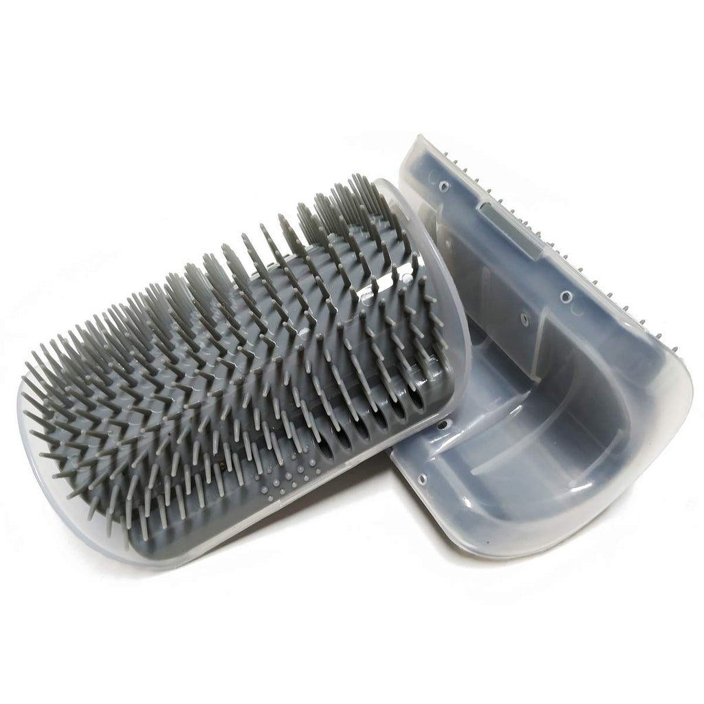 Softer Self-Grooming Tool Set with Catnip Wall Corner Massage Comb and Scratcher for Long & Short Fur Cats and Dogs (Gray) - 2 Pack