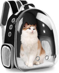 Cat and Small Dog Backpack Carrier - Transparent Space Capsule Design, Airline Approved for Travel and Outdoor Use, Black