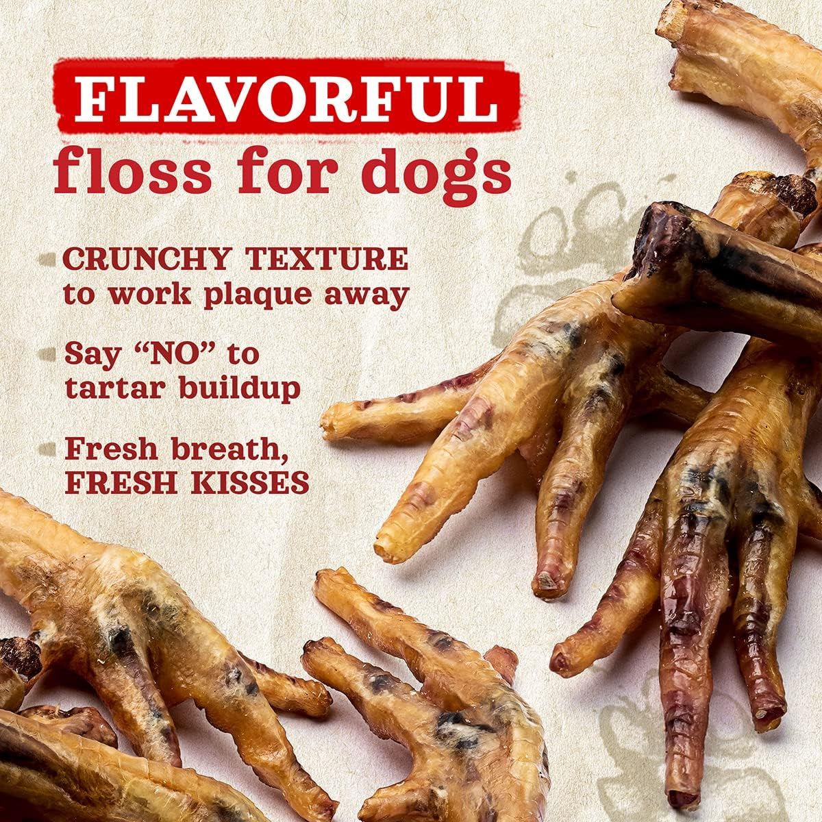 Nail-Free Chicken Feet Dog Treats (20 Count) - Single Ingredient, High Protein, Low Calorie Crunchy Treats for Joint and Dental Health, Suitable for All Breeds