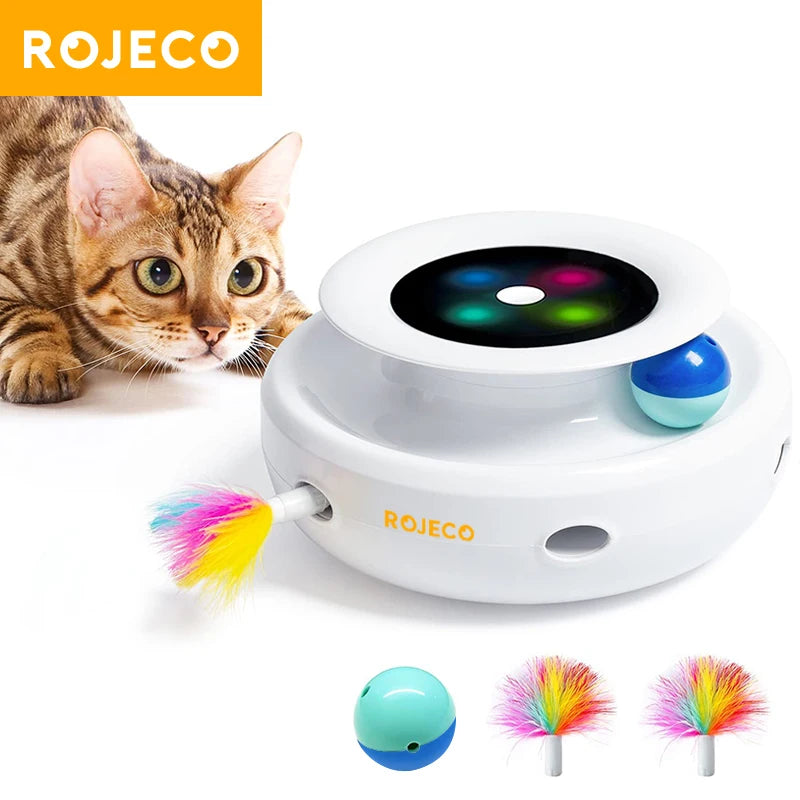 2-in-1 Smart Automatic Feather Ball Toy Set for Cats and Dogs with 5 Interactive Modes