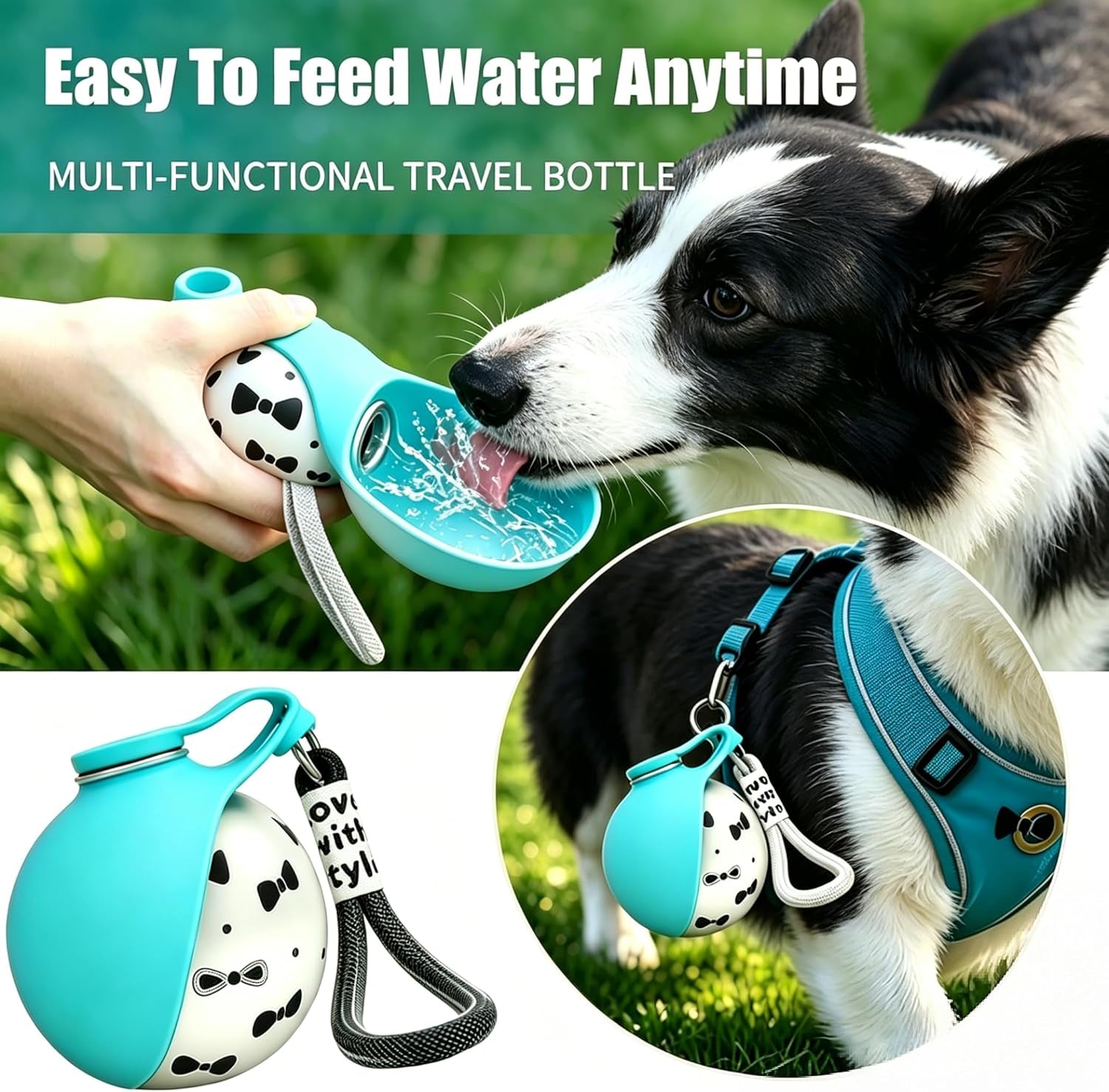 2-In-1 Portable Dog Water Bottle with Bowl, 10Oz Stainless Steel Travel Pet Water Dispenser, No-Spill Leak-Proof Design with Silicone Bowl, Perfect for Walking, Hiking, and Travel (Blue A)