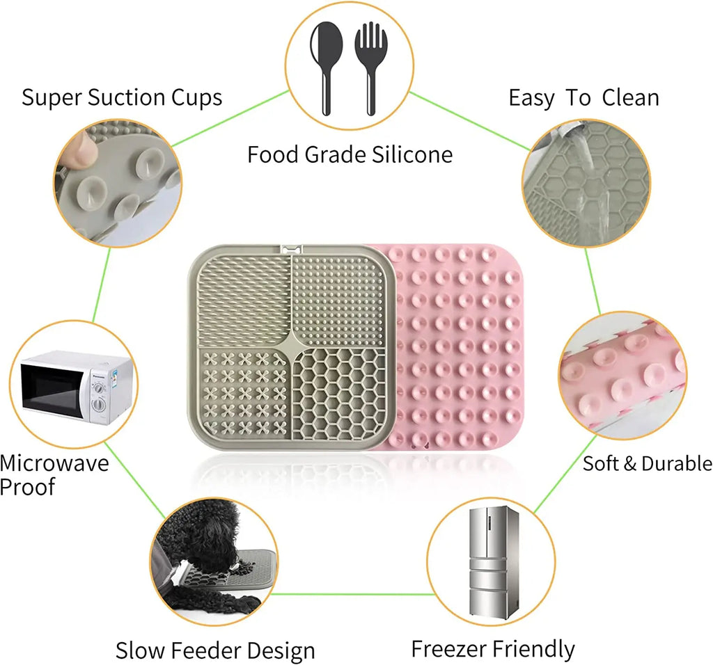 Dog Lick Mat with Suction Cups - Slow Feeder for Pet Anxiety Relief and Training with Food, Yogurt, and Peanut Butter