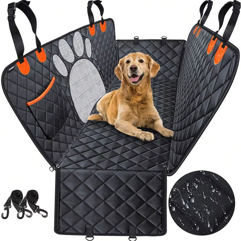 Waterproof Car Seat Cover with Visual Mesh Window and Side Zipper for Dogs and Cats - Travel Mat Hammock for Pet Carriers