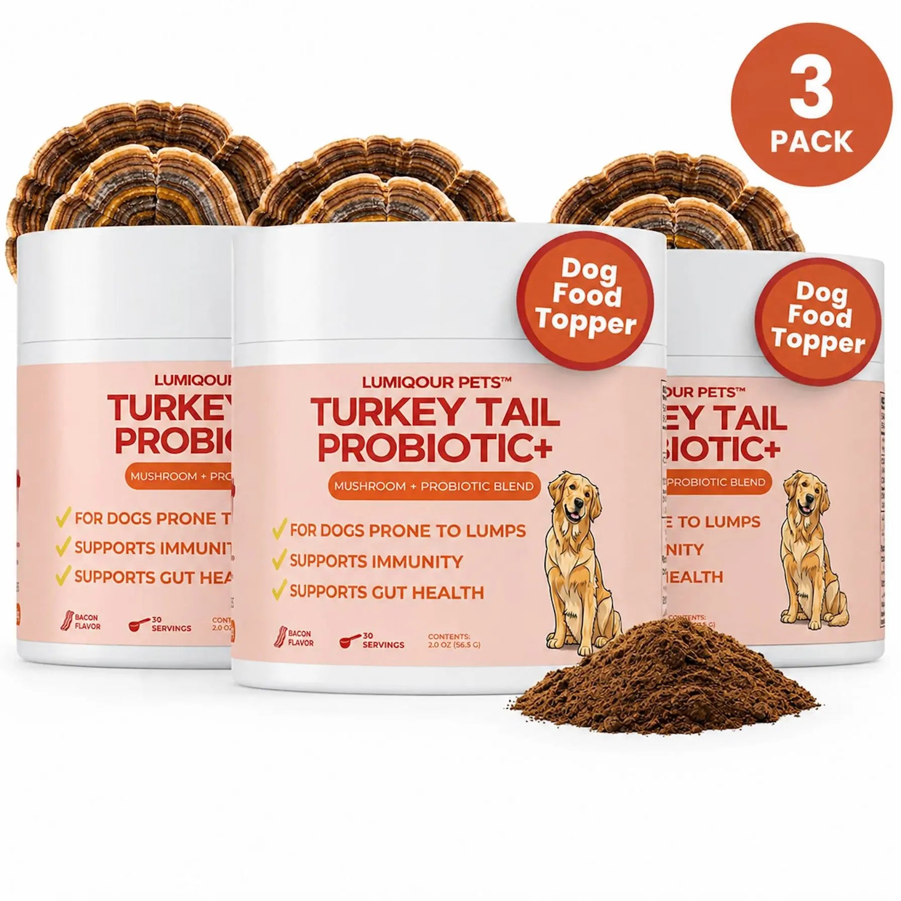 Lumiqour - Turkey Tail Probiotic + Mushroom Blend for Dogs Prone to Lumps | Immunity & Gut Health for Dogs All Natural Ingredients No Chemicals