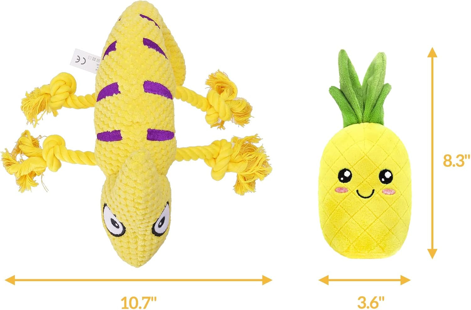 Plush Squeaky Dog Toys for Medium and Small Breeds - 2-in-1 Lizard and Pineapple Chew Toys in Yellow