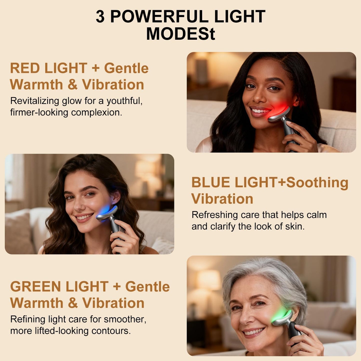 Red Light for Face and Neck, 7-In-1 Face Massager Tool, 3-Color Portable Facial Massager for Skin Care (5.9In)