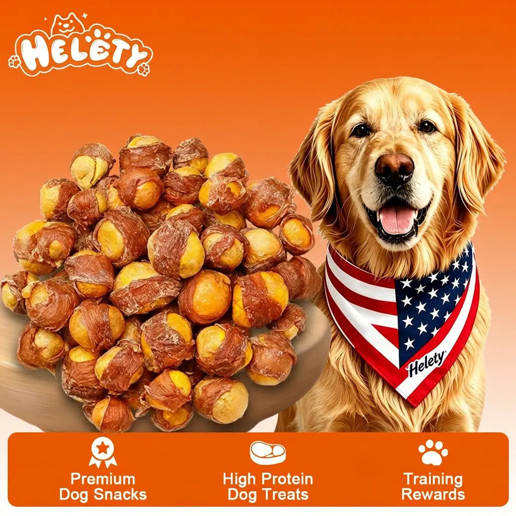 HELETY Grain-Free Duck Breast & Egg Yolk Wrapped Jerky Treats, Low Sodium, High Protein, Omega 3, Joint Support with Glucosamine & Chondroitin, No Artificial Preservatives, Resealable Bag Natural Snack Alternative to Chews Collagen Dehydrated Lean