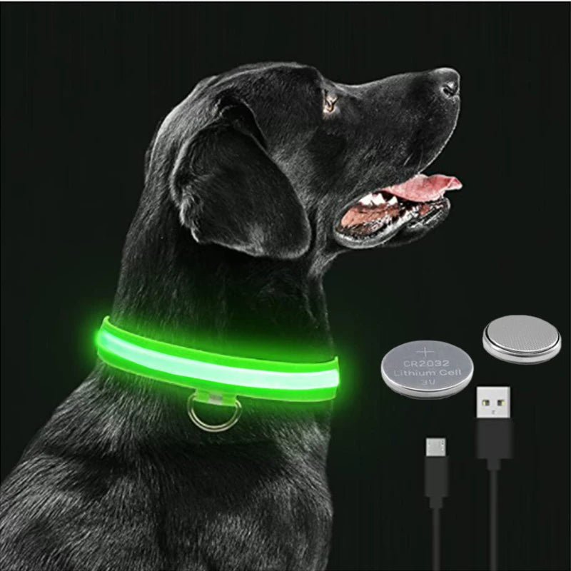 Adjustable LED Glowing Dog Collar - Rechargeable Luminous Night Safety Harness for Small Pets
