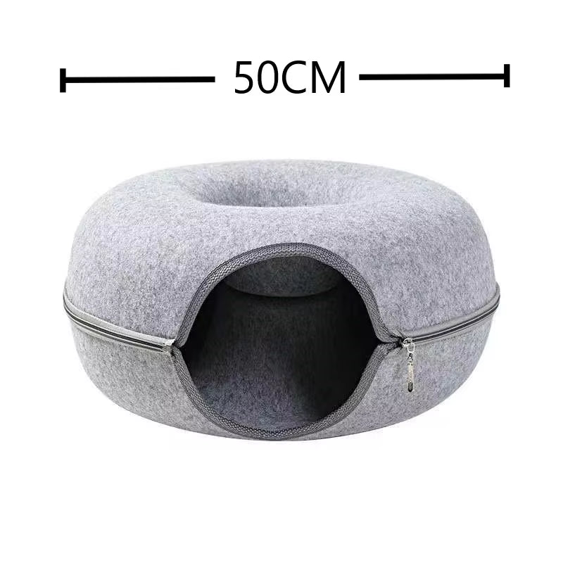 Interactive Dual-Use Donut Cat Tunnel and Bed for Cats, Ferrets, and Rabbits - Indoor Training and Play Toy