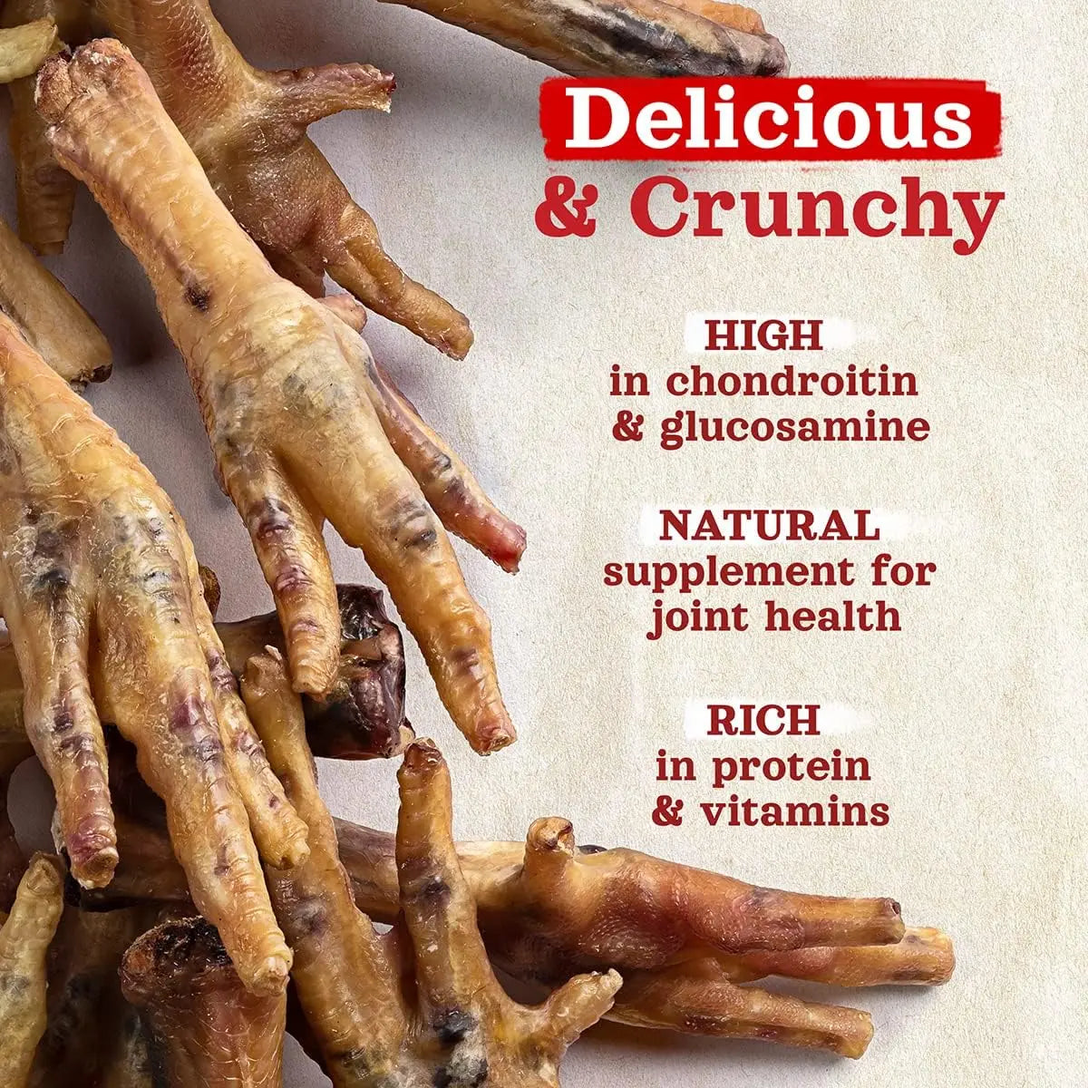 Natural Farm Chicken Feet for Dogs - 20 Count, 100% Free-Range, Crunchy, Glucosamine & Chondroitin, Senior Dog Treat, Low Odor, Fully Digestible