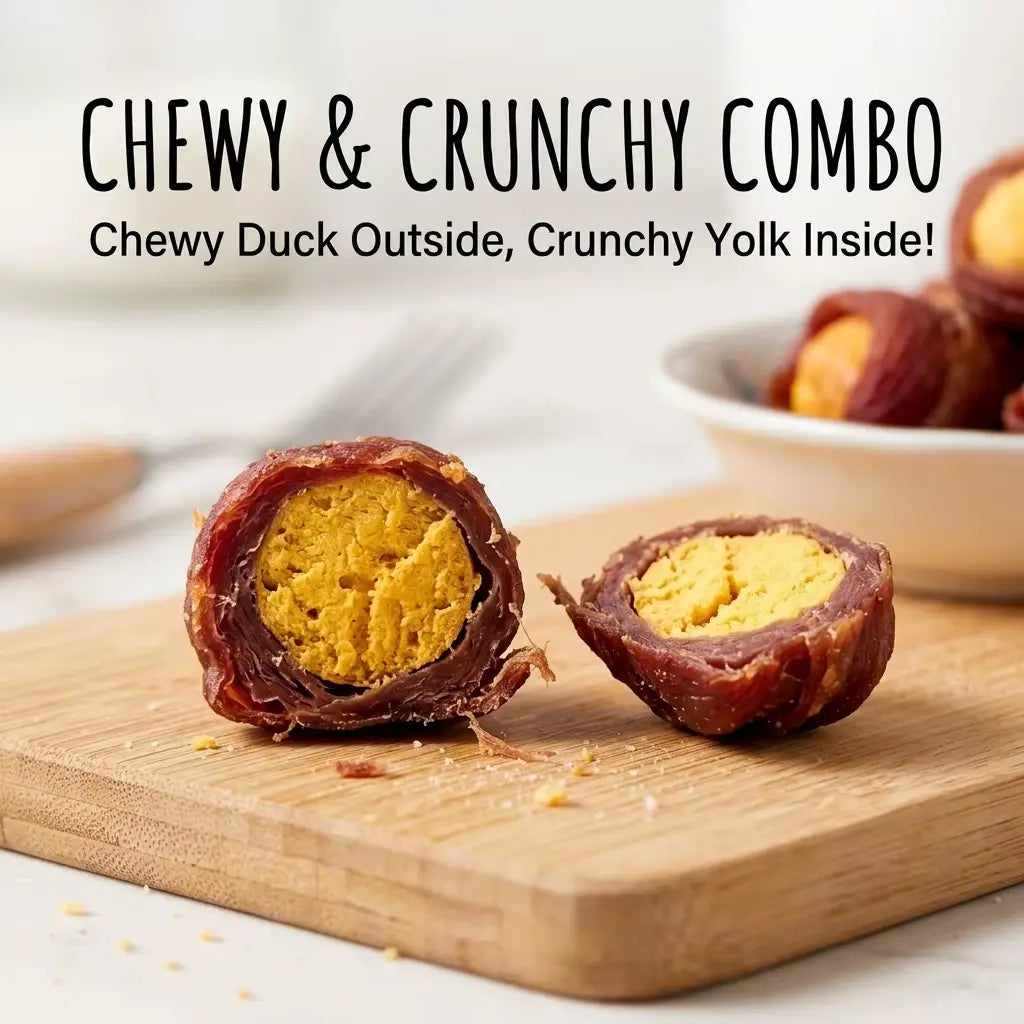 HELETY Grain-Free Duck Breast & Egg Yolk Wrapped Jerky Treats, Low Sodium, High Protein, Omega 3, Joint Support with Glucosamine & Chondroitin, No Artificial Preservatives, Resealable Bag Natural Snack Alternative to Chews Collagen Dehydrated Lean