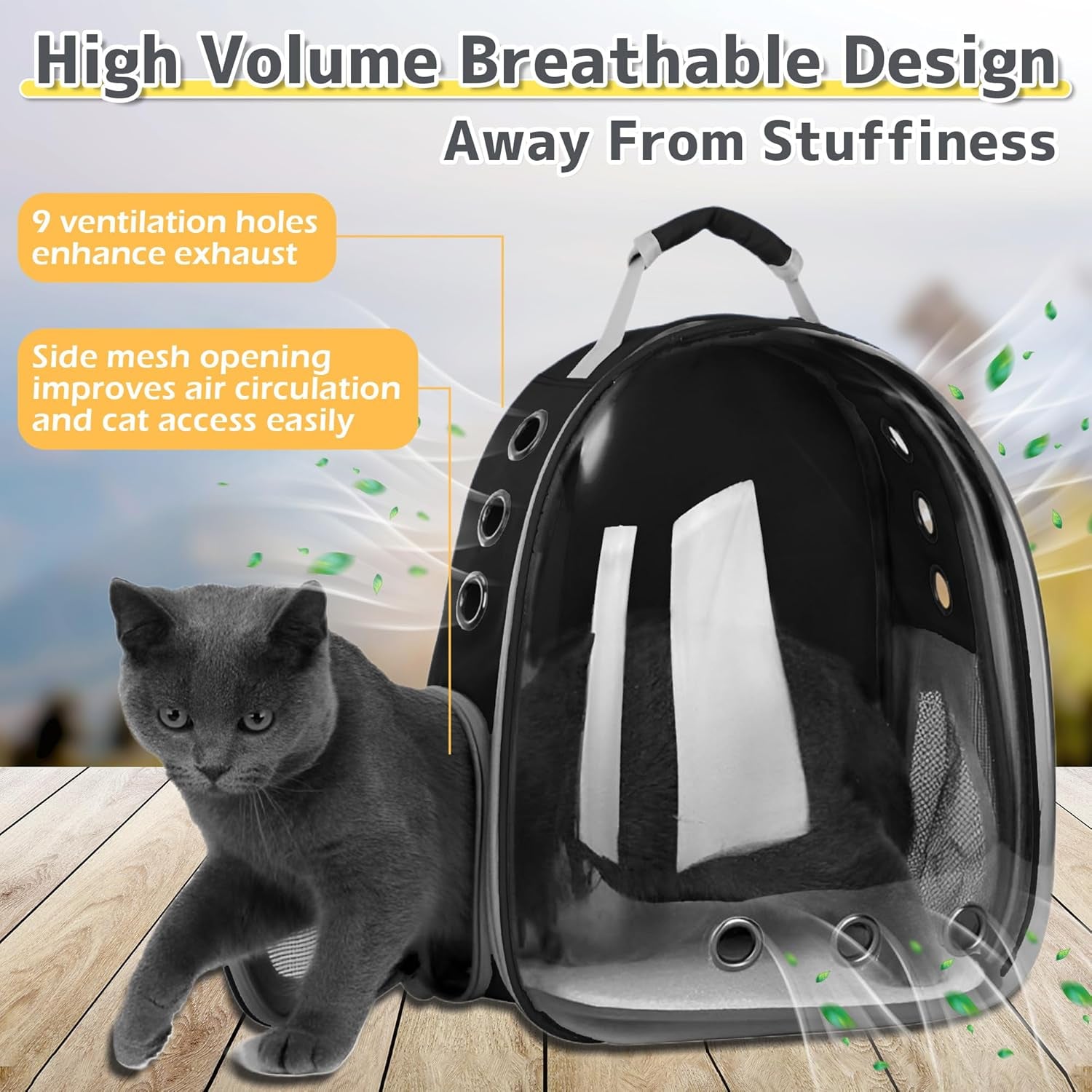 Cat and Small Dog Backpack Carrier - Transparent Space Capsule Design, Airline Approved for Travel and Outdoor Use, Black