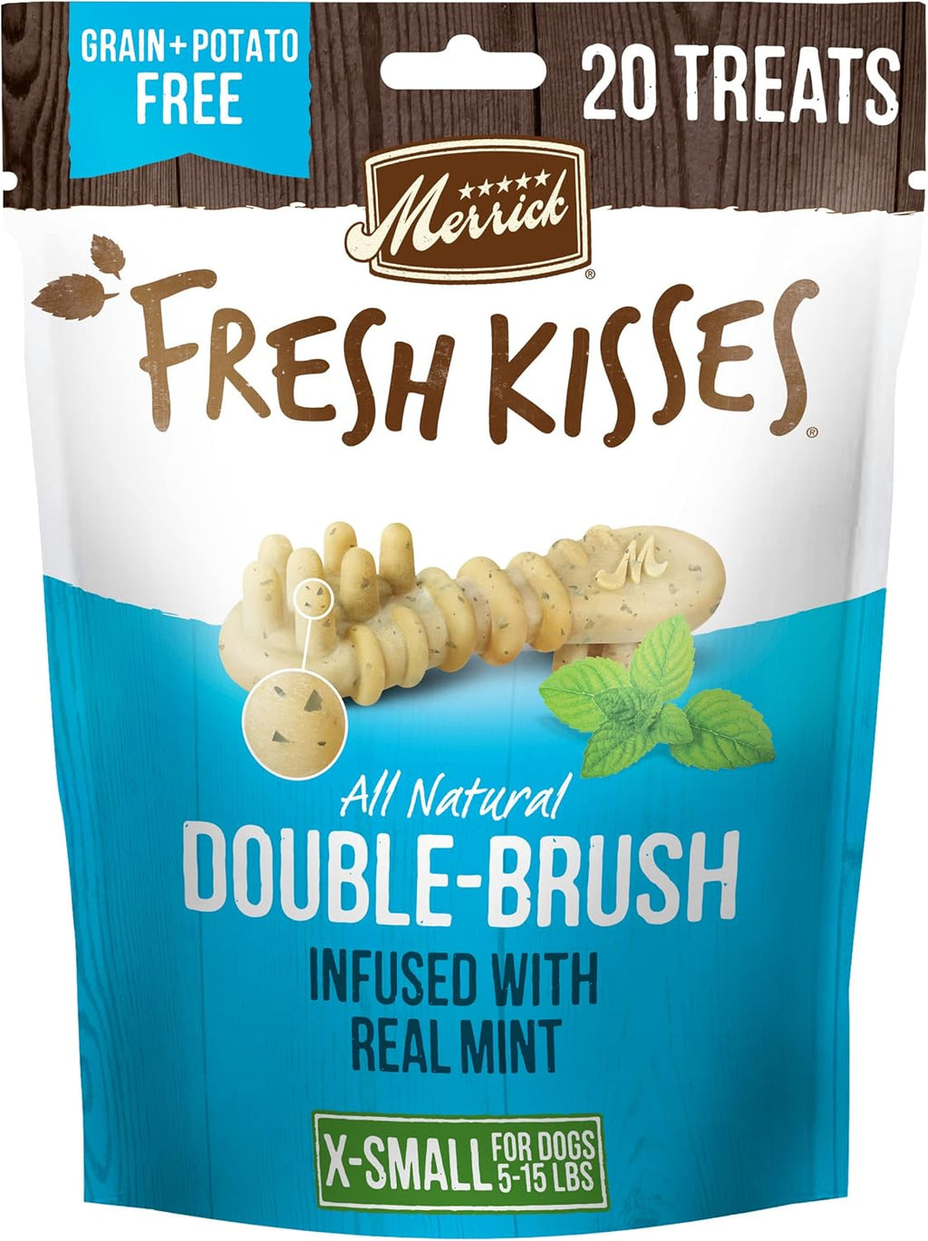 Natural Dental Chews for Small Dogs (5-15 lbs) - Mint-Infused Toothbrush Treats - 20 Count Bag
