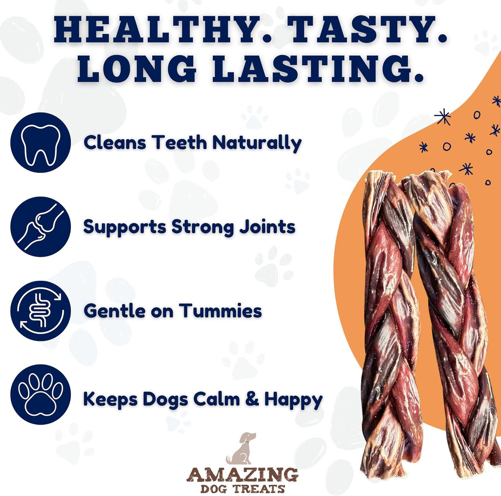 6-Inch Braided Beef Esophagus Gullet Sticks for Dogs - Pack of 4 Dog Jerky Treats