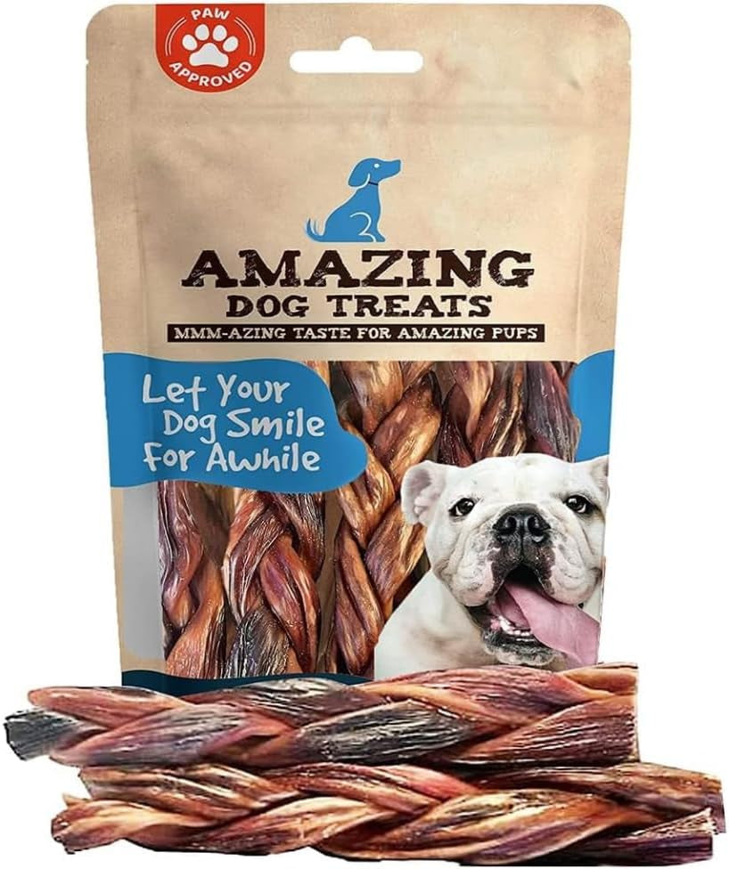 6-Inch Braided Beef Esophagus Gullet Sticks for Dogs - Pack of 4 Dog Jerky Treats