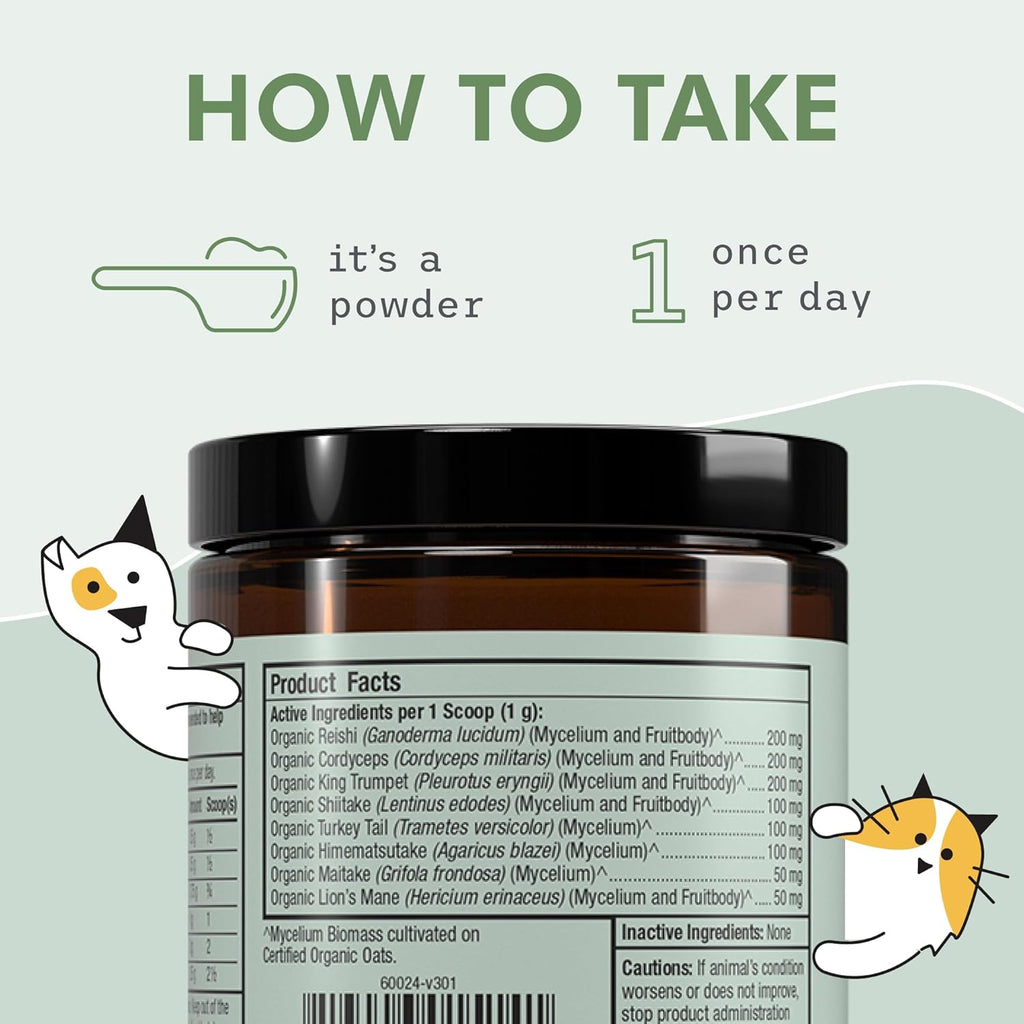 Bark & Whiskers Organic Fermented Mushroom Blend - Pet Supplement for Cats and Dogs - Promotes Digestive and Immune Health - Additive, Filler, and Gluten-Free - 2.11 Oz. (60 Scoops)